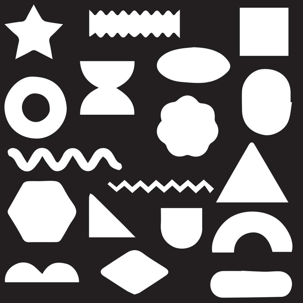 Brutalism shapes, minimalist geometric elements, abstract bauhaus forms. Simple star and flower shape, basic form, trendy modern graphic element vector set