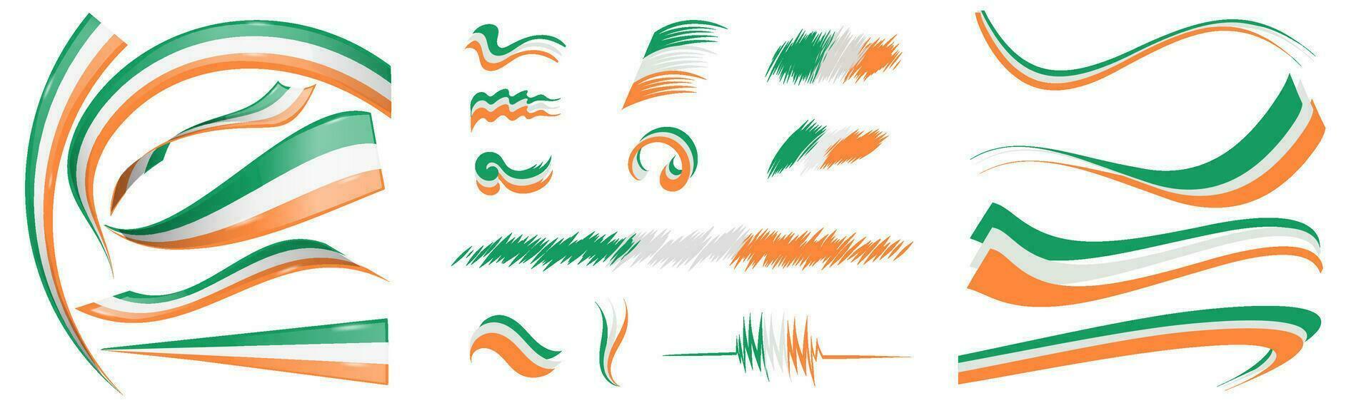 Ireland flag set elements, vector illustration on a white background