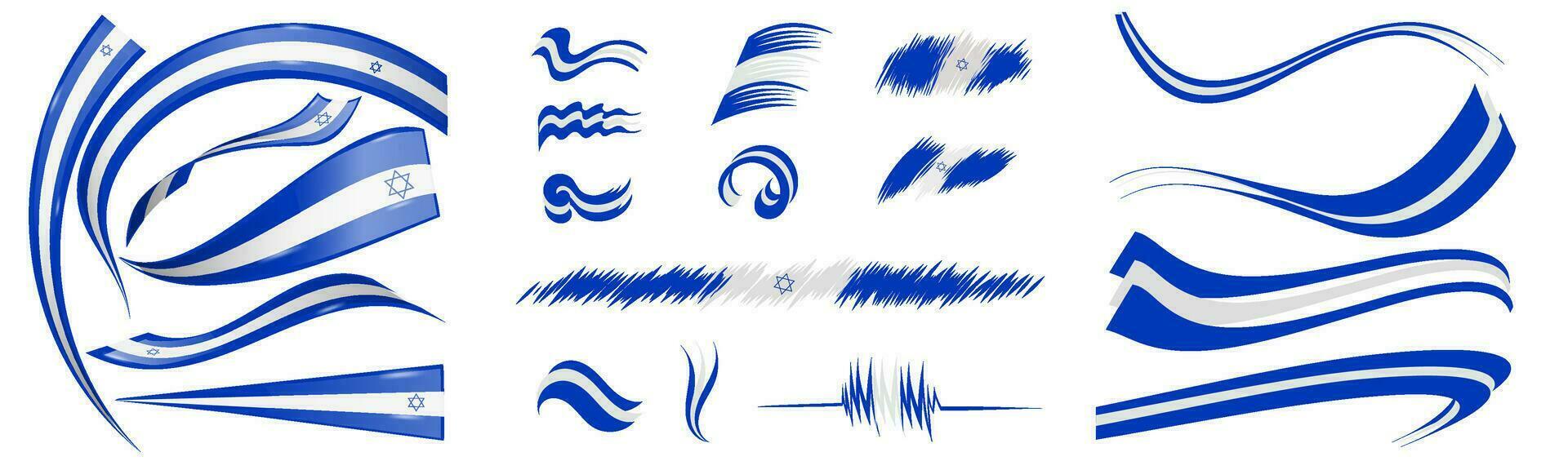 Israel flag set elements, vector illustration on a white background
