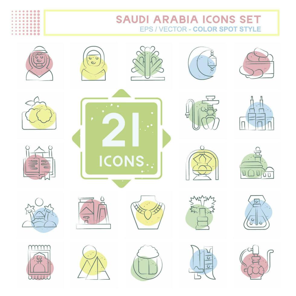Icon Set Saudi Arabia. related to Islamic symbol. Color Spot Style. simple design editable. simple illustration vector