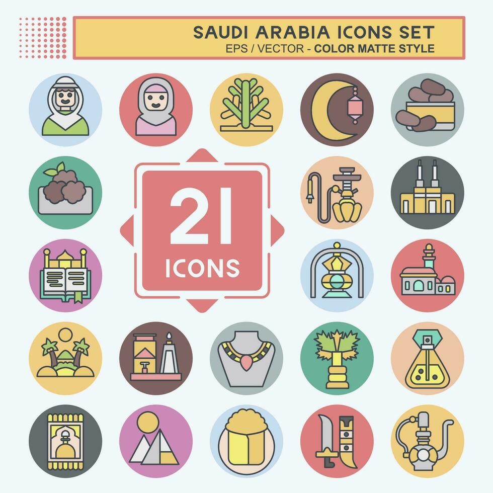 Icon Set Saudi Arabia. related to Islamic symbol. color mate style. simple design editable. simple illustration vector