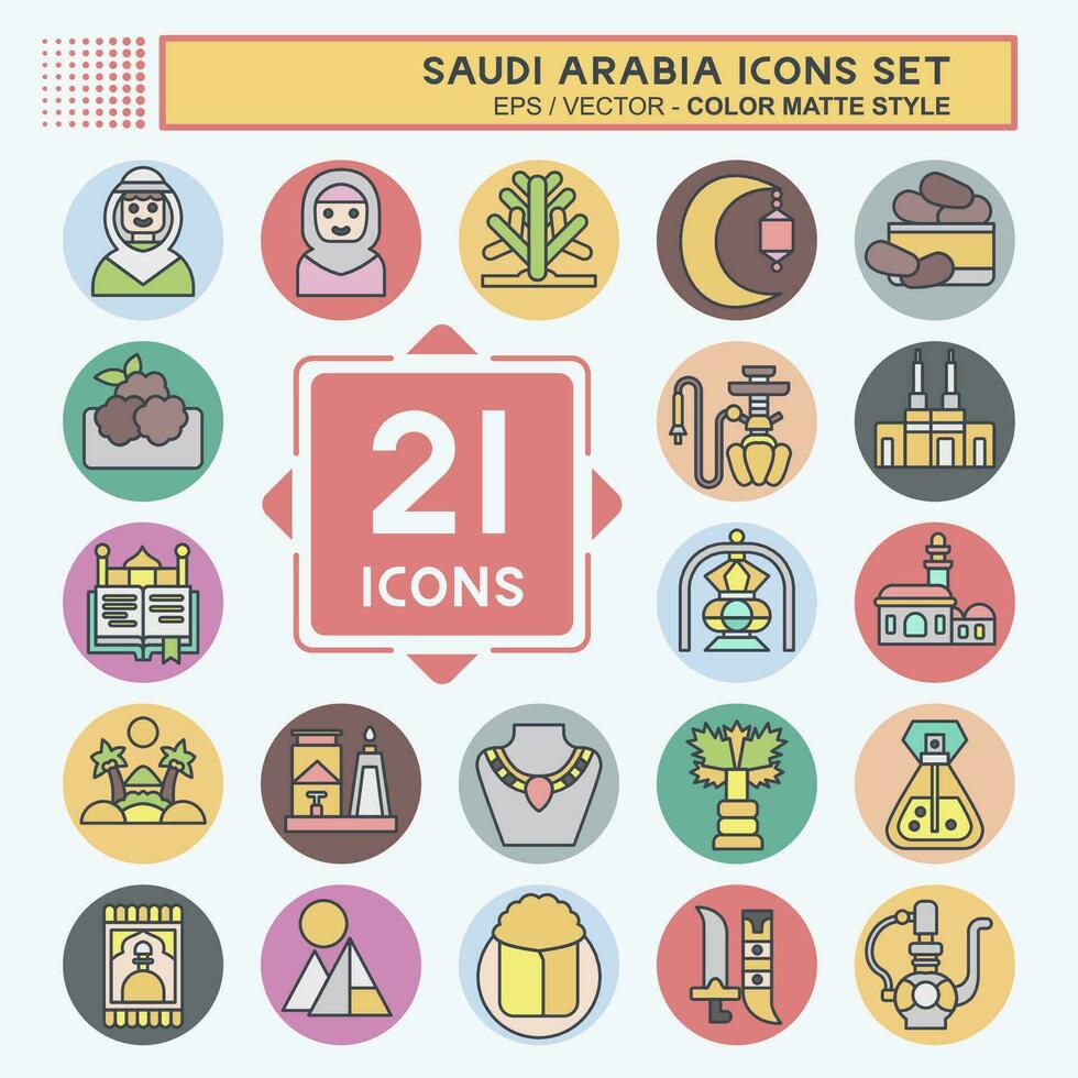 icono conjunto saudi arabia relacionado a islámico símbolo. color compañero estilo. sencillo diseño editable. sencillo ilustración vector