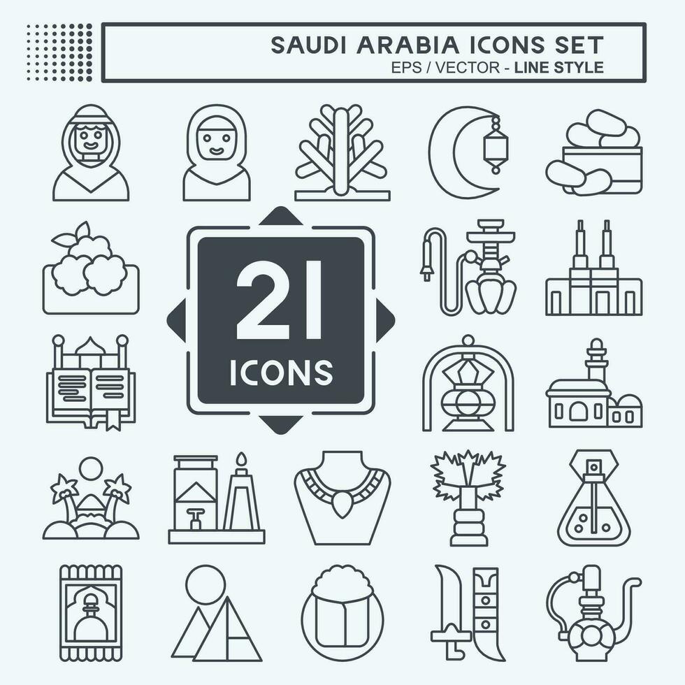 icono conjunto saudi arabia relacionado a islámico símbolo. línea estilo. sencillo diseño editable. sencillo ilustración vector