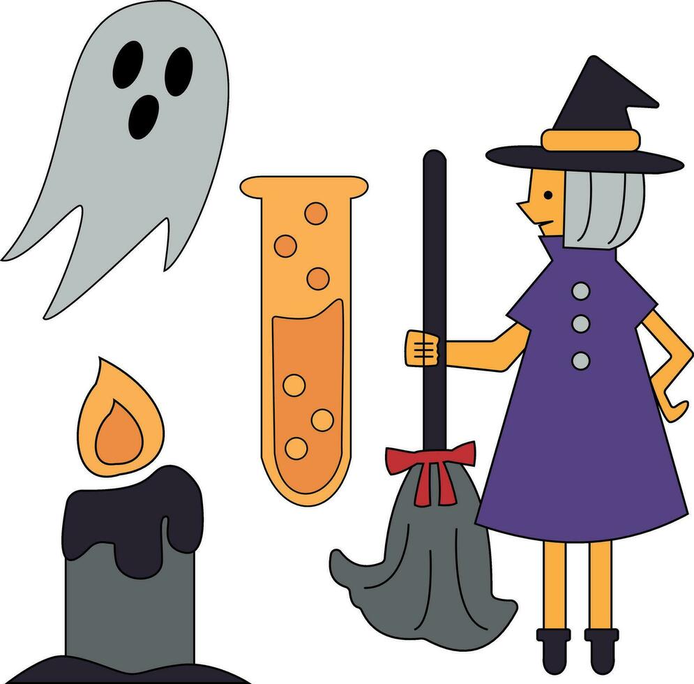 kawaii halloween clipart bundle in cartoon style for kids and adults vector