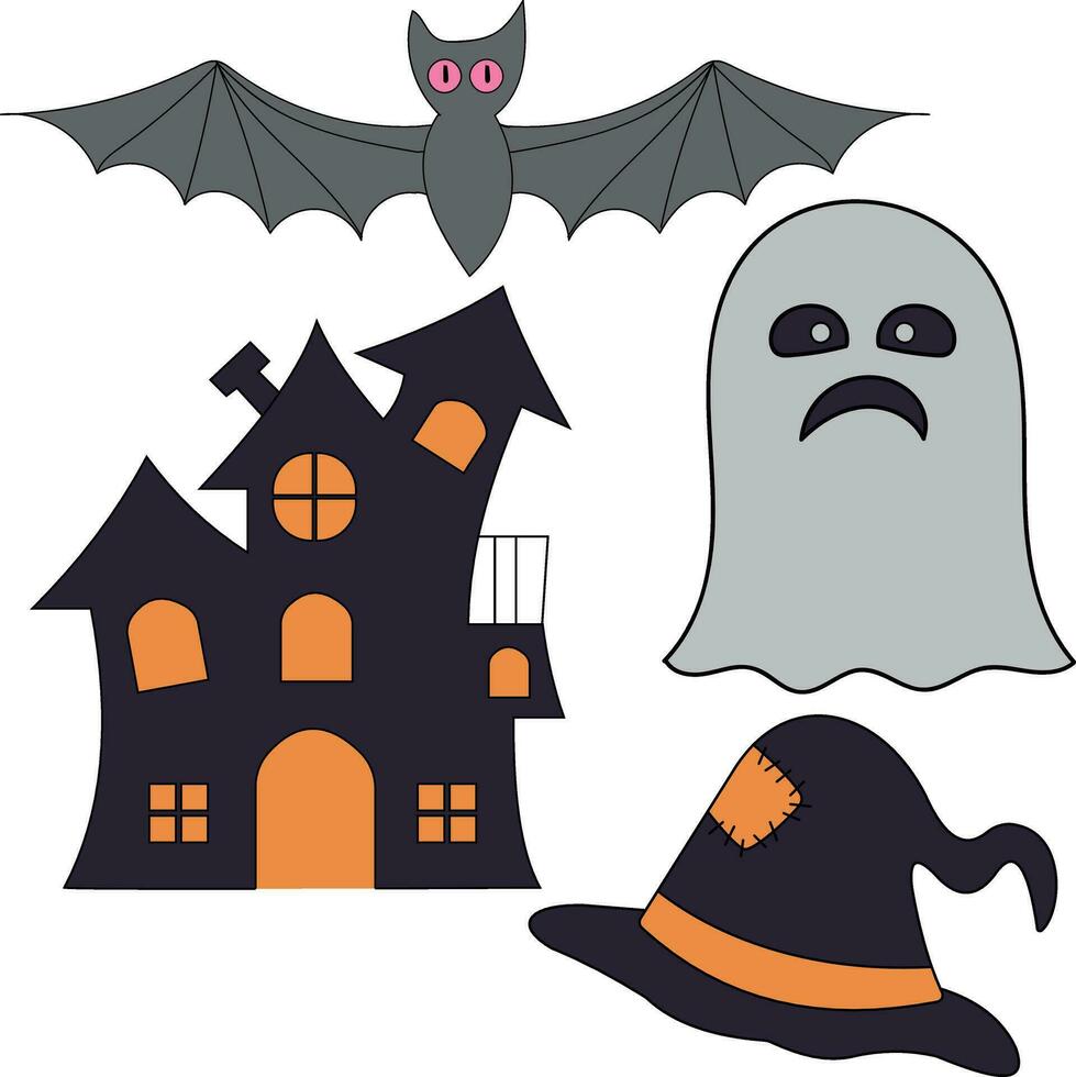 colorful halloween clipart set in cartoon style for kids and adults vector