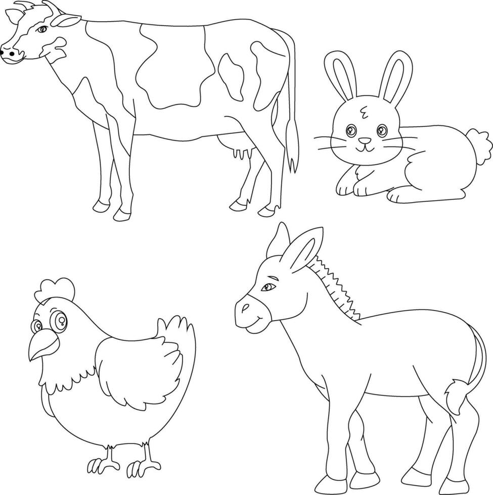 outline funny farm clipart collection in cartoon style for farmers and kids who love farm life and country life vector