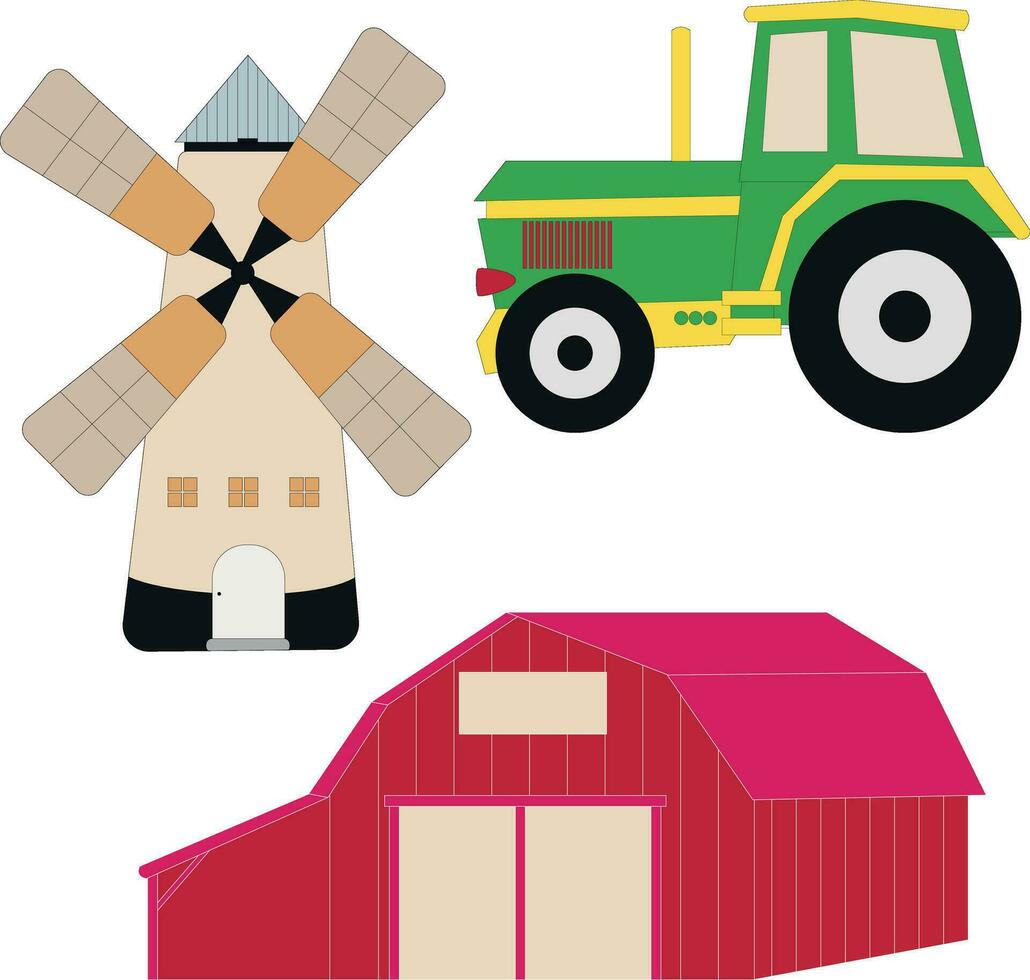 vistoso granja clipart conjunto en garabatear dibujos animados estilo para agricultores y niños quien amor granja vida y país vida vector