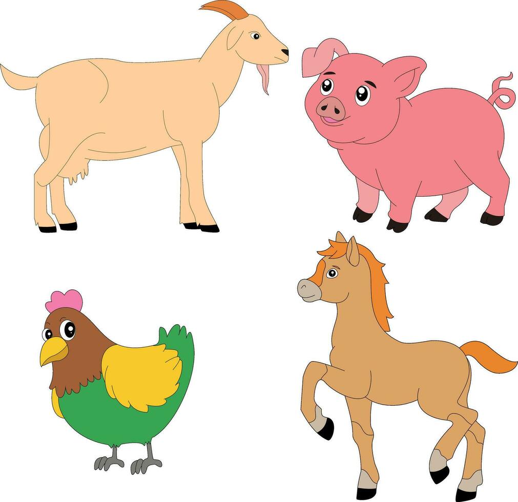 colorful farm clipart collection in cartoon style for farmers and kids who love farm life and country life vector