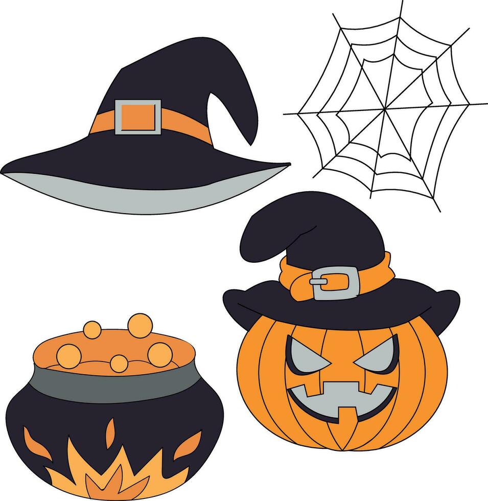 halloween clipart collection in cartoon style for kids and adults vector