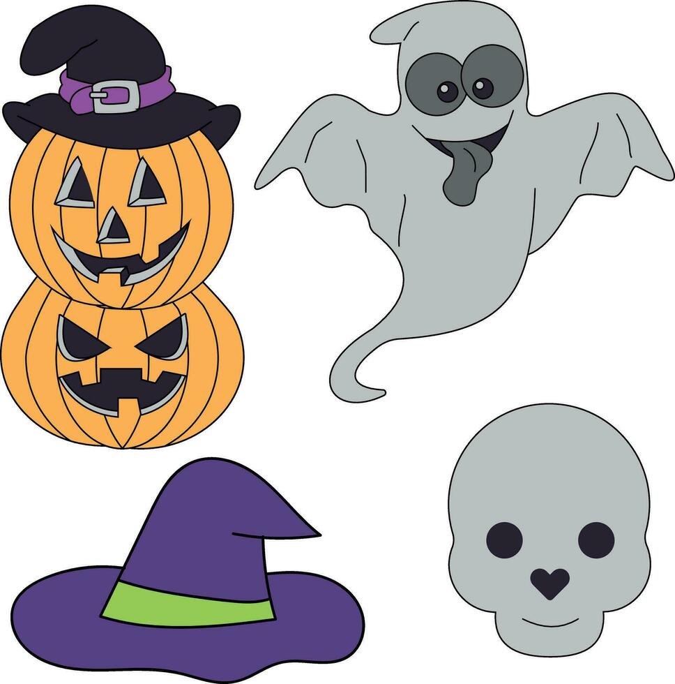 halloween clipart set in cartoon style for kids and adults vector