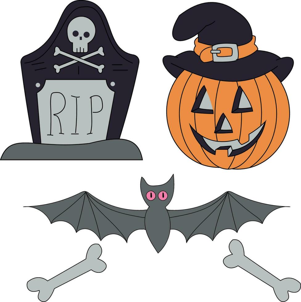 colorful halloween clipart bundle in cartoon style for kids and adults vector
