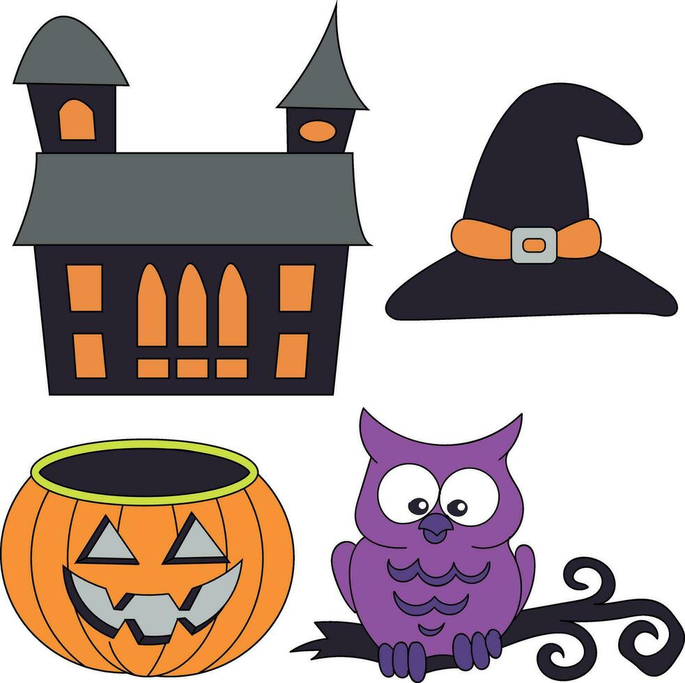 halloween clipart bundle in cartoon style for kids and adults vector