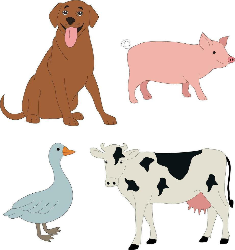colorful farm clipart set in cartoon style for farmers and kids who love farm life and country life vector