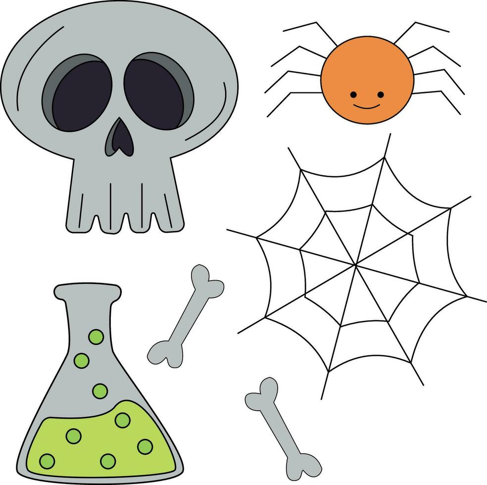 halloween clipart set in cartoon style for kids and children vector