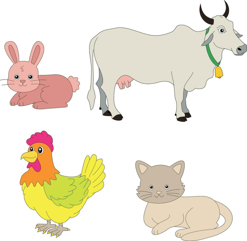 colorful farm clipart bundle in cartoon style for farmers and kids who love farm life and country life vector