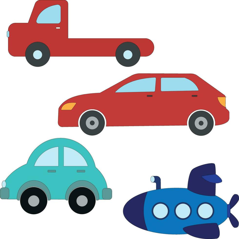 vistoso transporte clipart haz en dibujos animados estilo para niños y niños incluye 4 4 vehículos vector