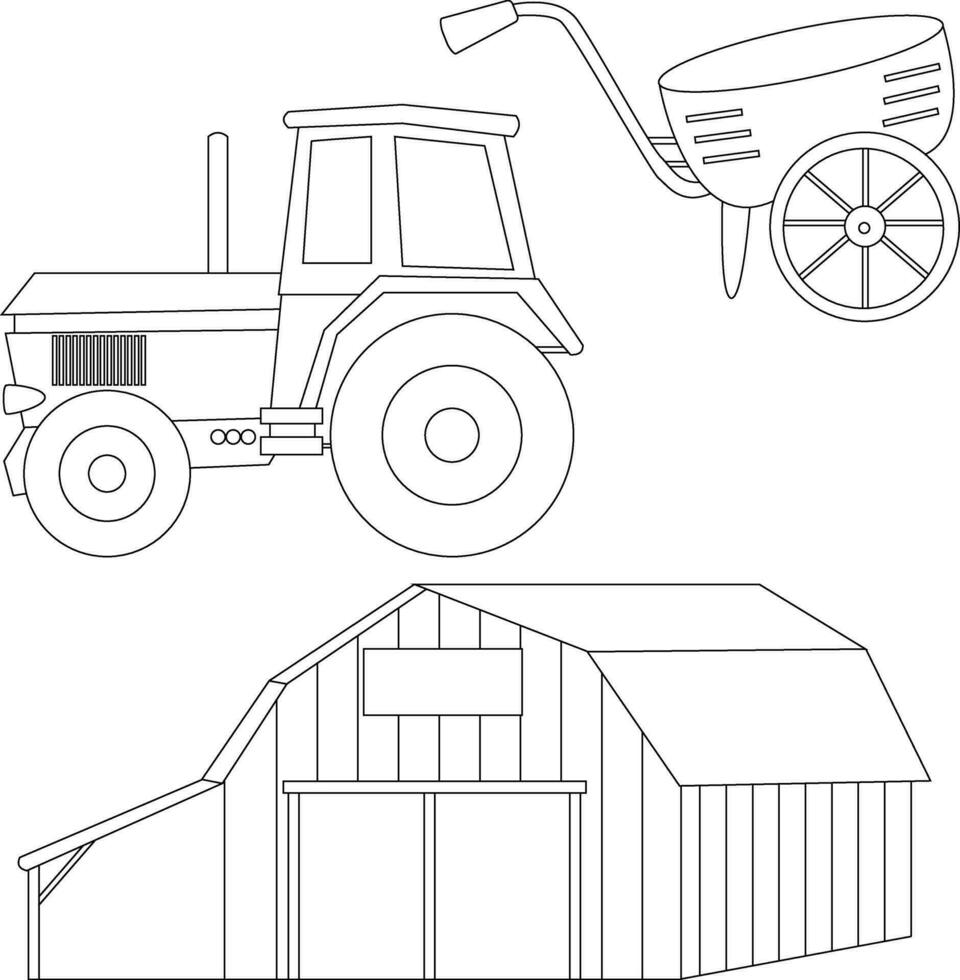 outline cute farm clipart set in cartoon style for farmers and kids who love farm life and country life vector