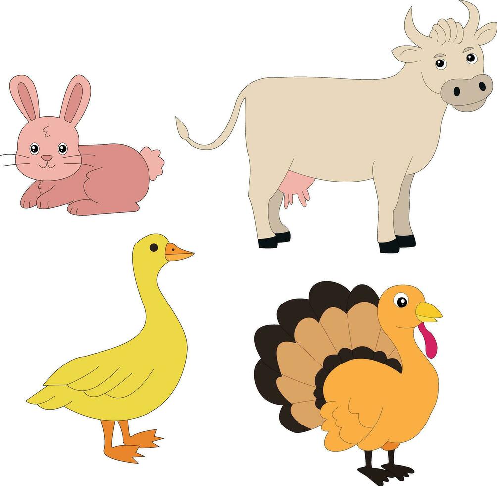 colorful doodle farm clipart bundle in cartoon style for farmers and kids who love farm life and country life vector