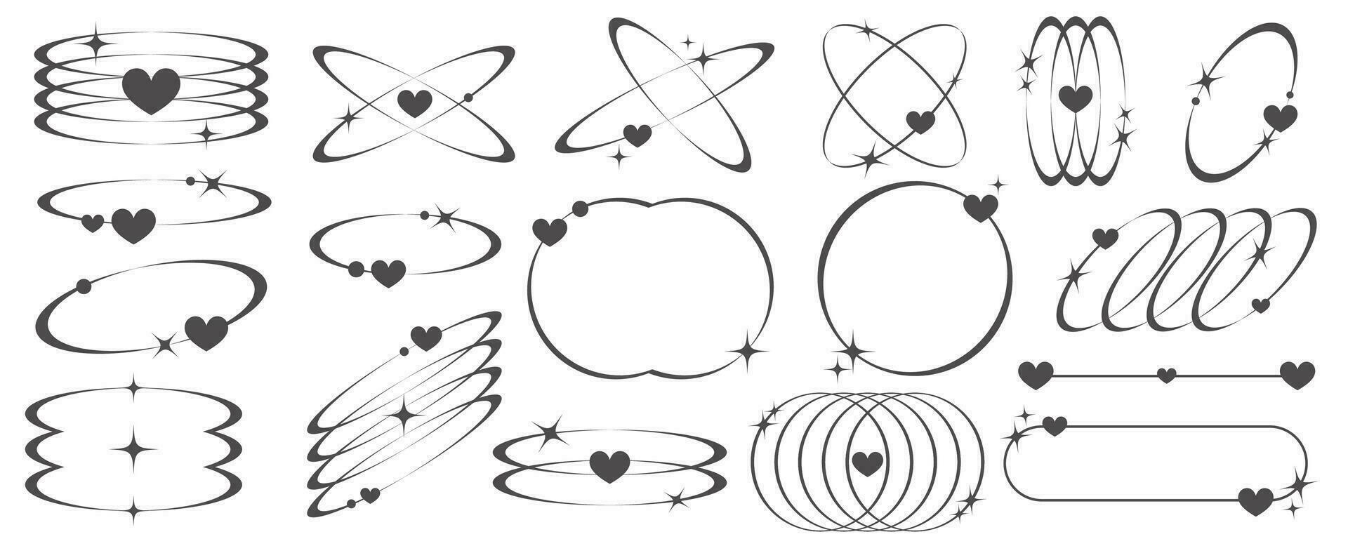 estético formas con estrellas y corazones. mínimo vector líneas con destellos resumen moderno geométrico boho recopilación. y2k conjunto