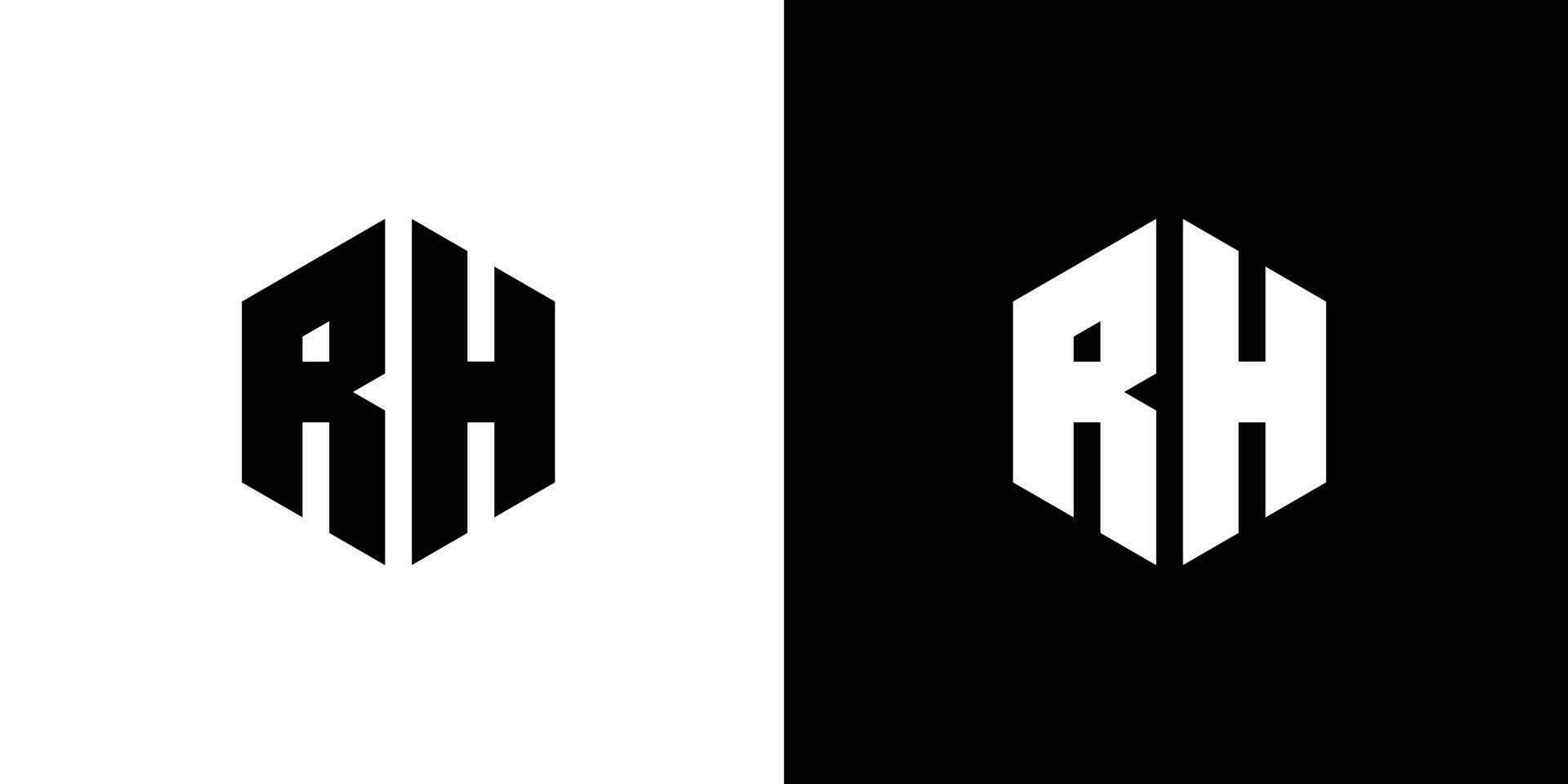 Letter R H polygon, Hexagonal minimal and professional logo design on black and white background vector