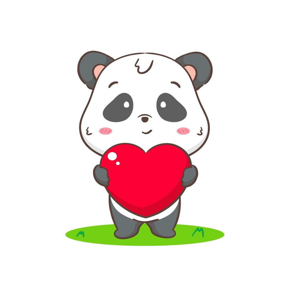 linda panda con grande amor corazón. adorable kawaii animal concepto diseño. plano dibujos animados personaje. aislado blanco antecedentes. vector Arte ilustración