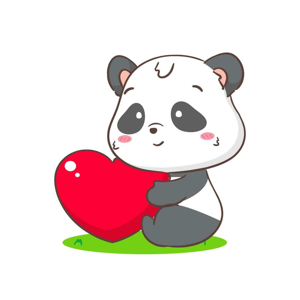 linda panda con grande amor corazón. adorable kawaii animal concepto diseño. plano dibujos animados personaje. aislado blanco antecedentes. vector Arte ilustración