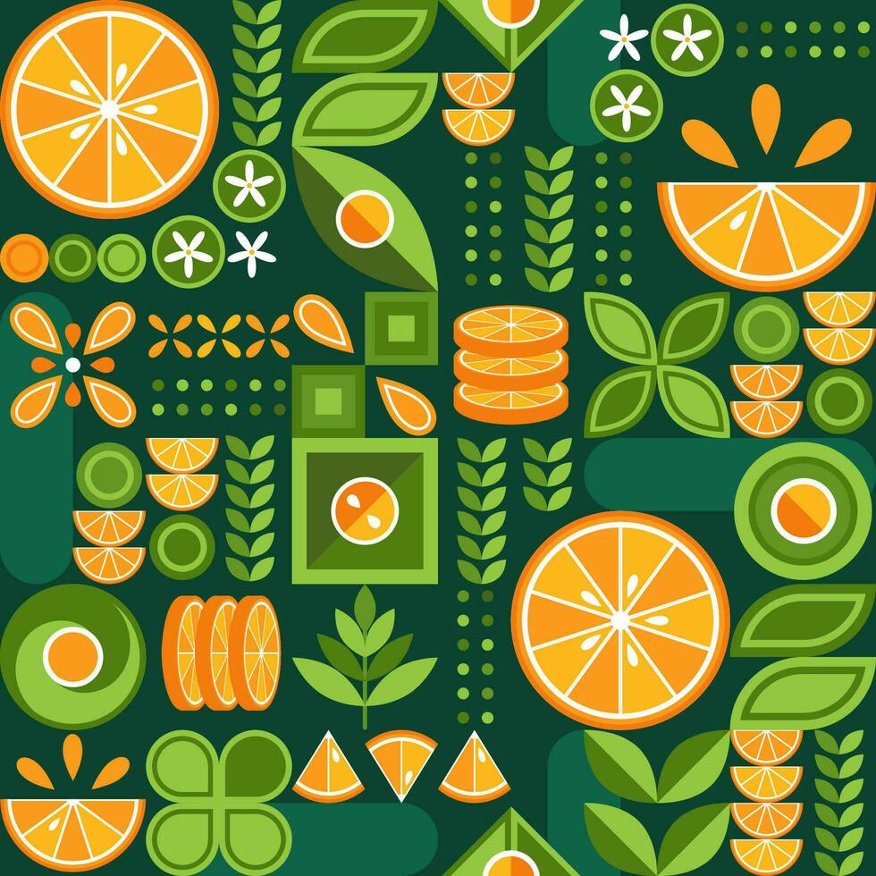 Seamless background with oranges in simple style vector