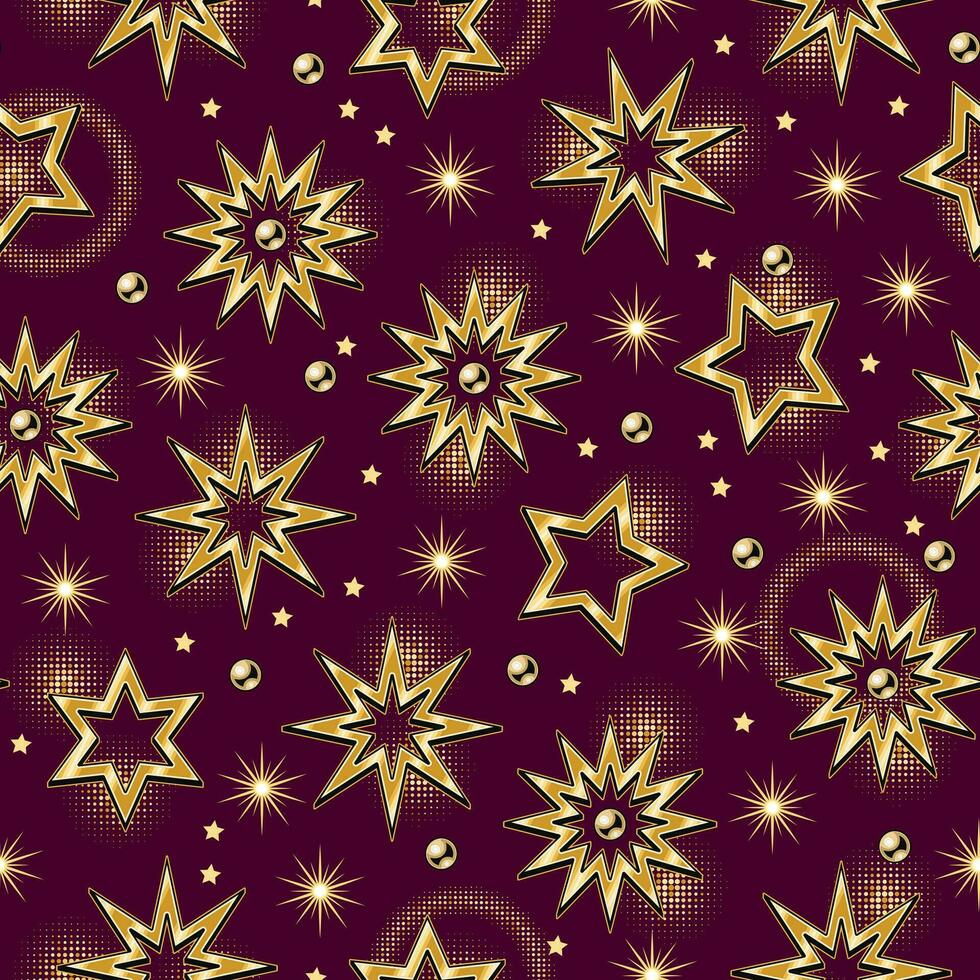 sin costura modelo con grande dorado estrellas en Clásico estilo. vector