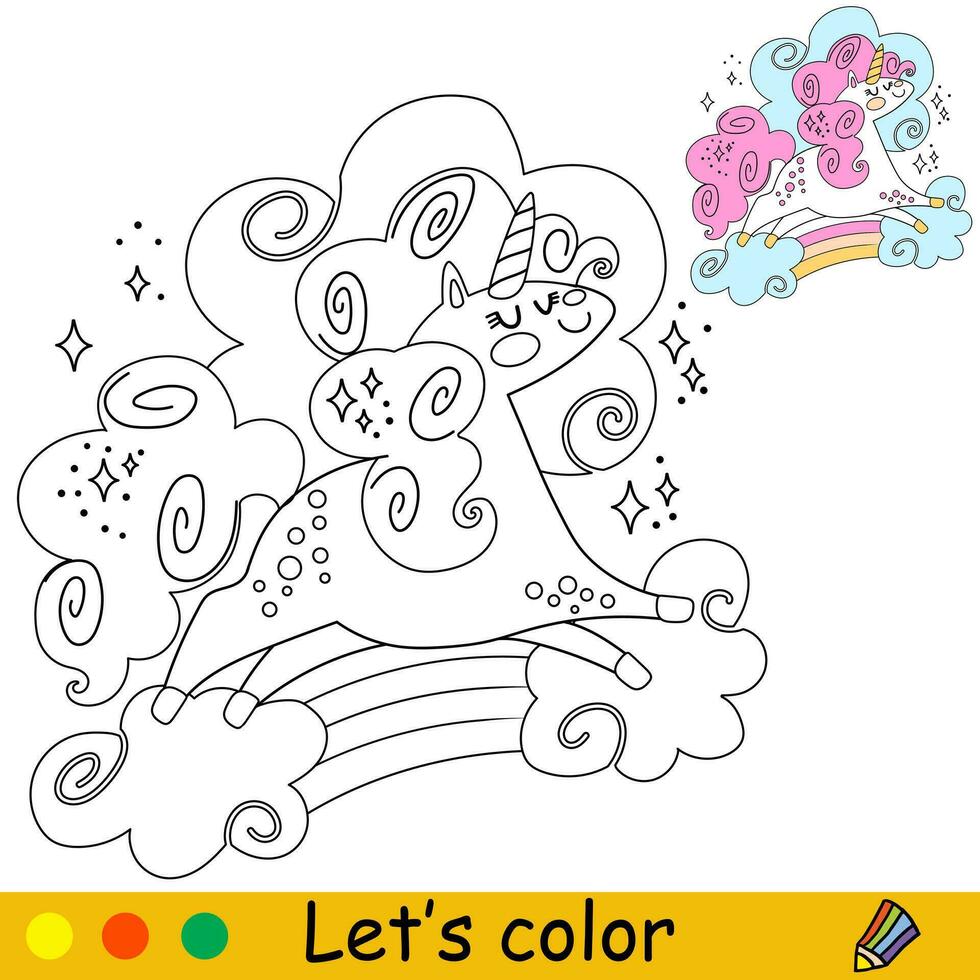 Cartoon unicorn kids coloring book page vector 1