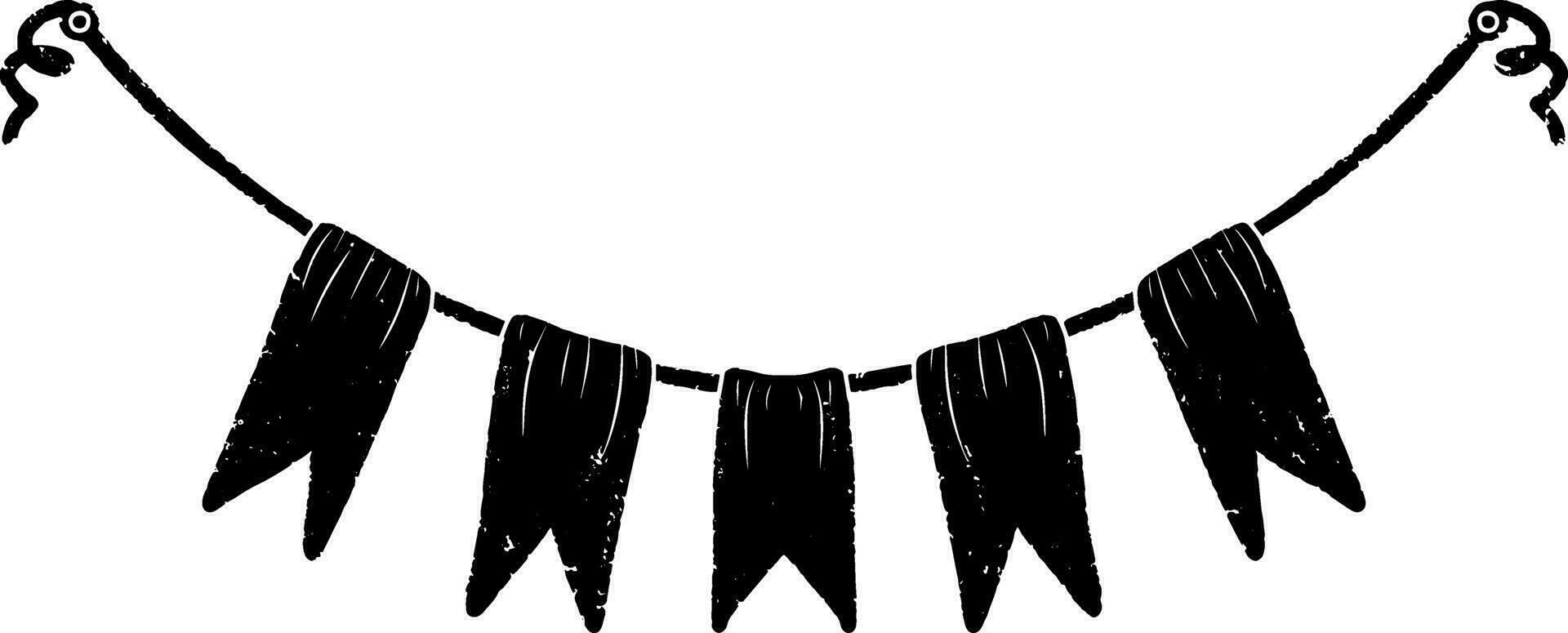 a black and white drawing of a hanging black ribbon vector