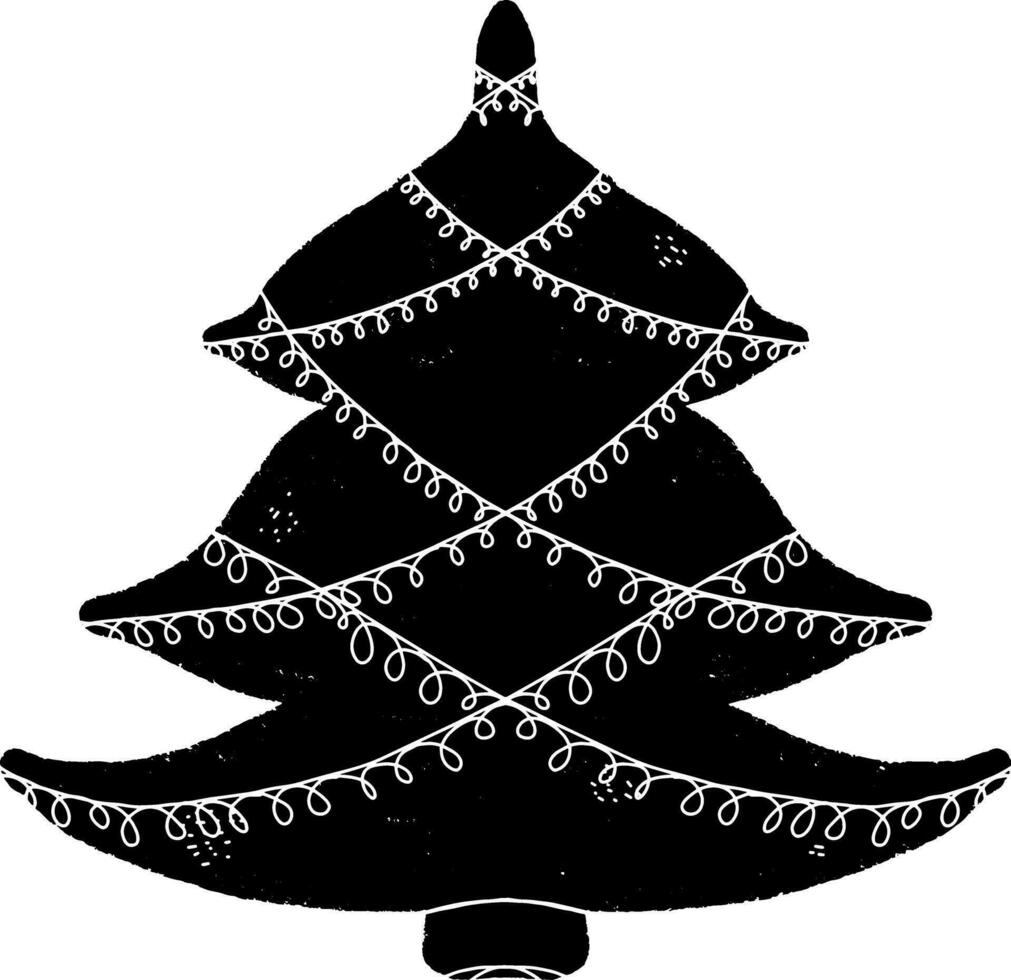 a black and white christmas tree with a chain vector