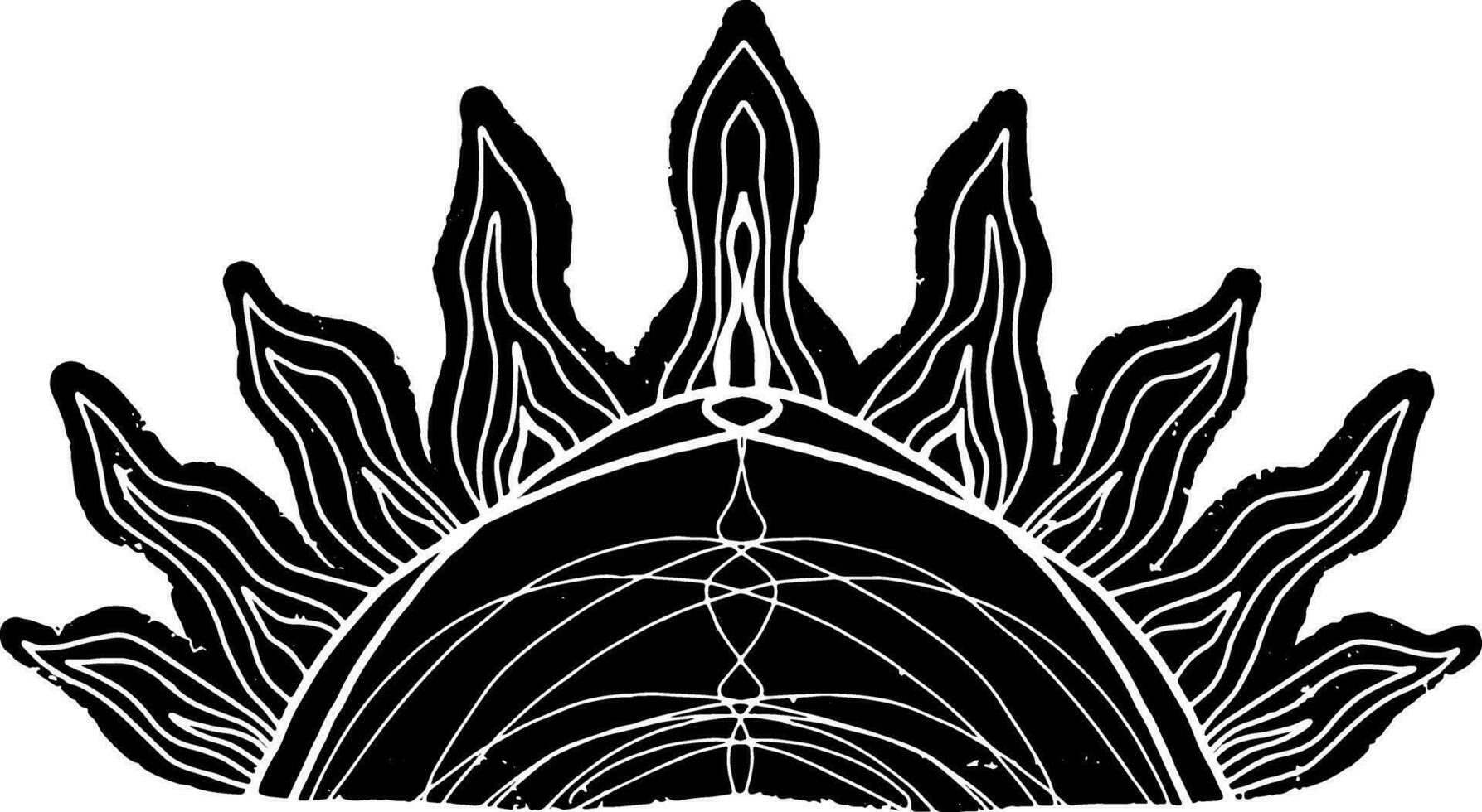 a black and white drawing of a sun with a large design vector