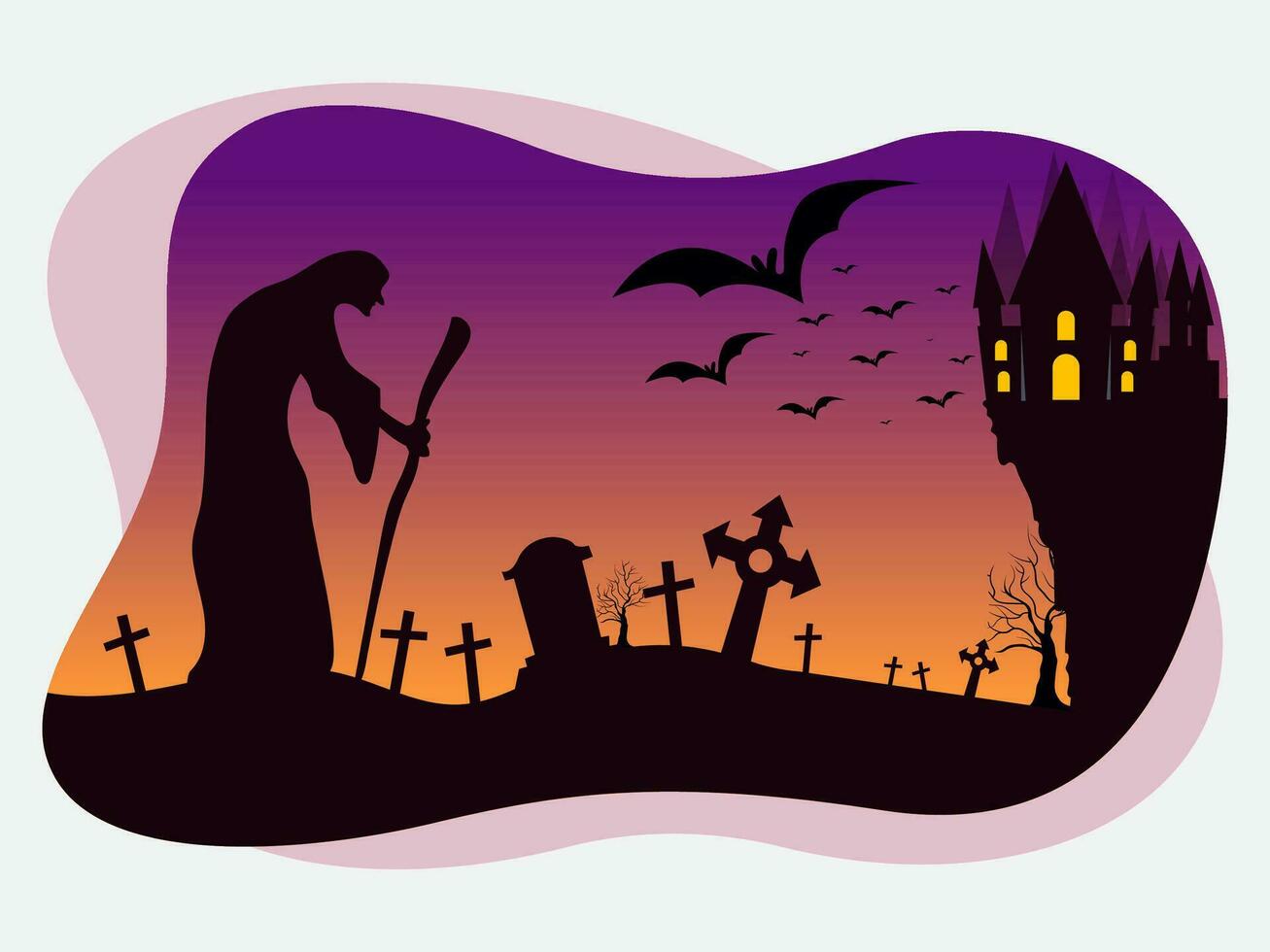 Halloween Pumpkins and Tombstones in the Graveyard Vector Background Bundle Pack Set Template