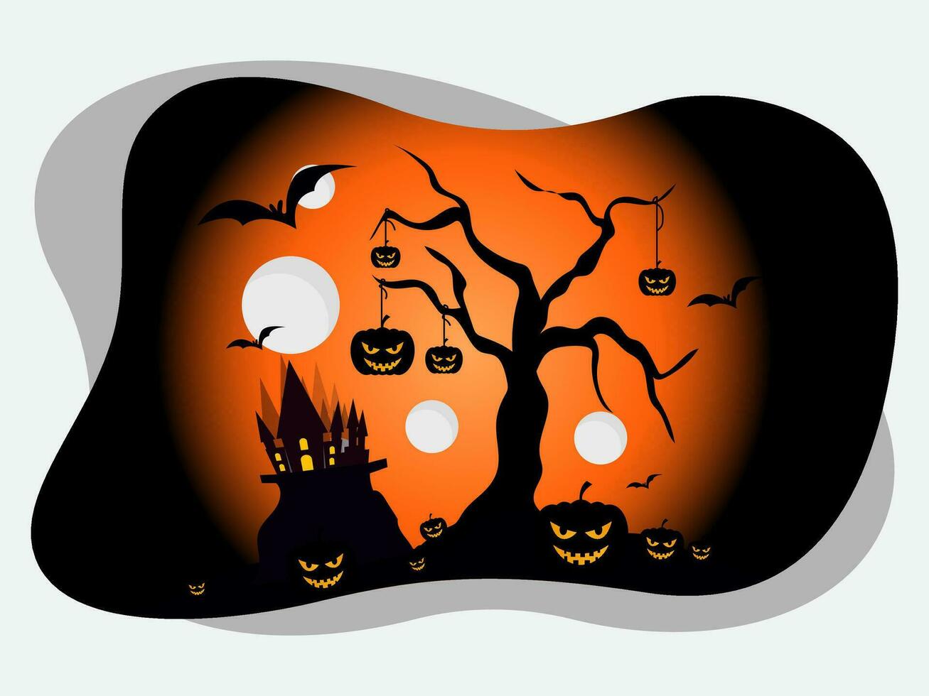 Halloween Pumpkins and Tombstones in the Graveyard Vector Background Bundle Pack Set Template