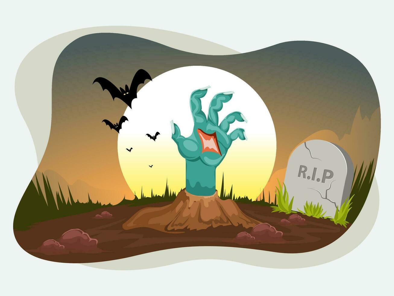 Halloween Pumpkins and Tombstones in the Graveyard Vector Background Bundle Pack Set Template