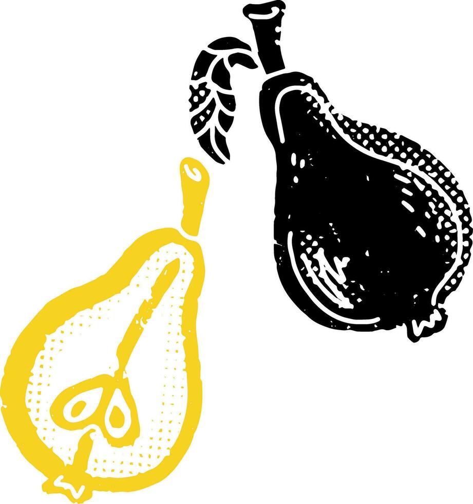 a black and yellow pear with a leaf vector