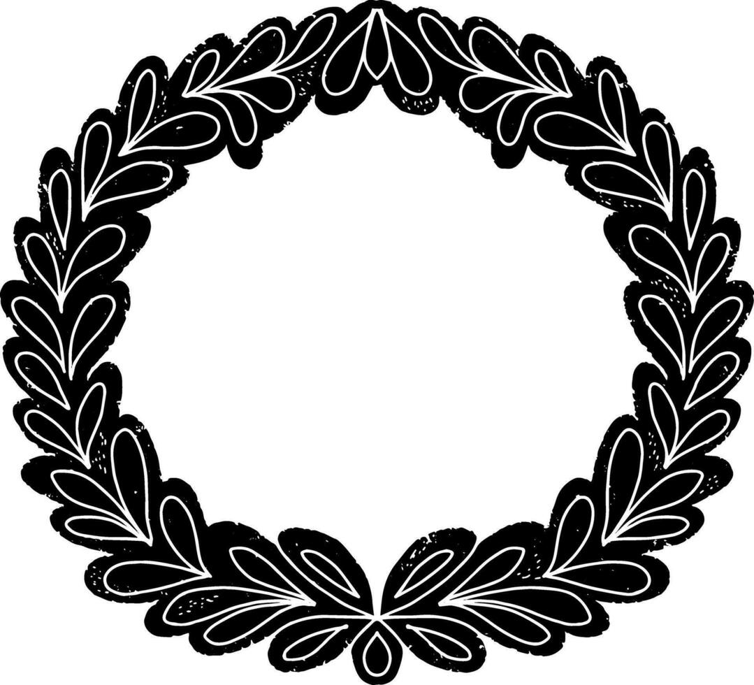 a black and white wreath with leaves vector