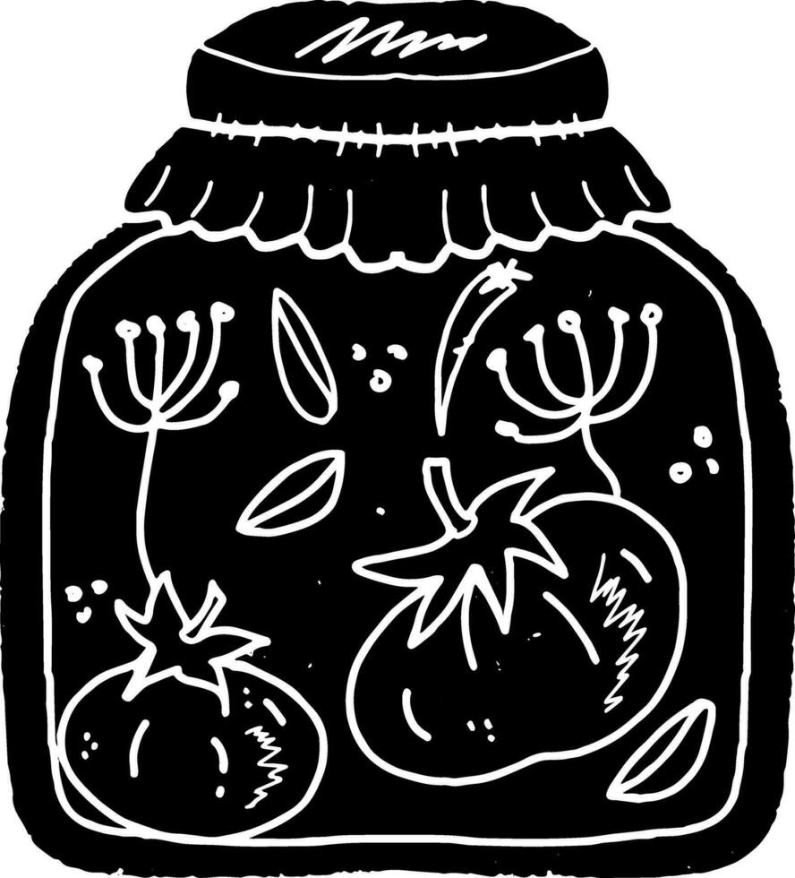 a jar with vegetables and herbs inside vector