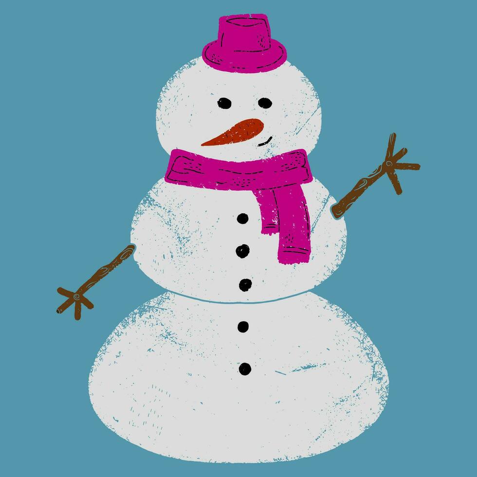 Texture snowman in a hat and scarf. Vector element for design