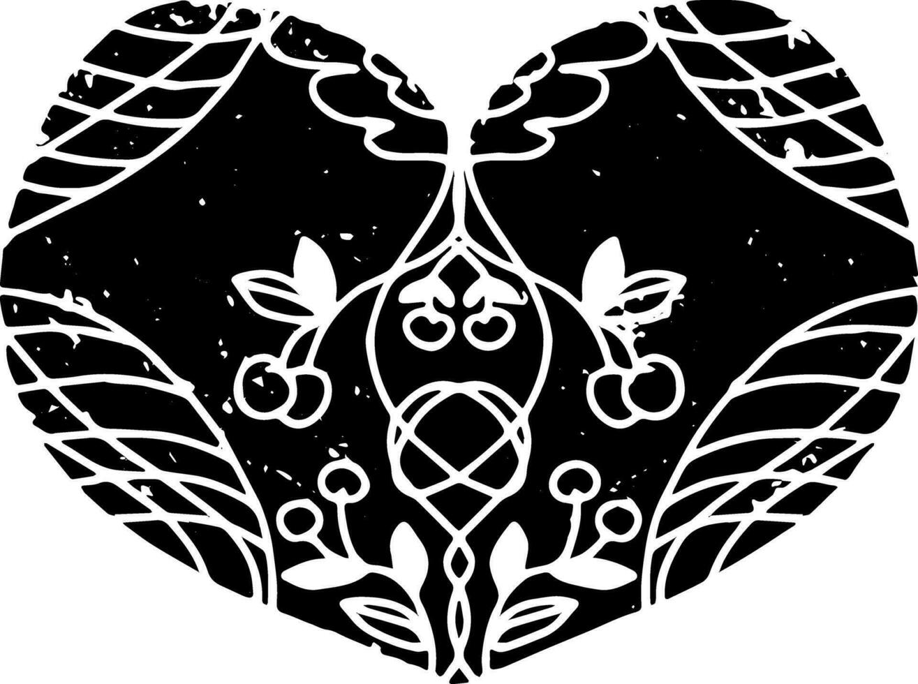 a black and white heart with a floral design vector