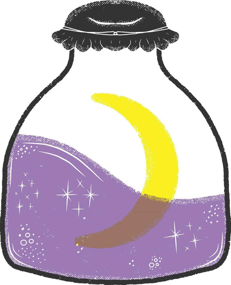 a jar with a crescent moon and purple liquid inside vector