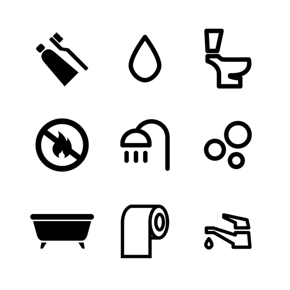 Plumbing icons set. Outline set of plumbing vector icons for web design isolated on white background. Bathroom and toilet.