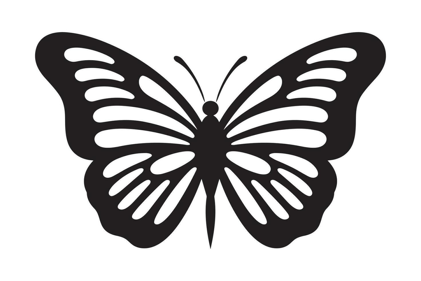 Butterfly tattoo silhouette design, Graphic black icon of butterfly isolated on white background vector