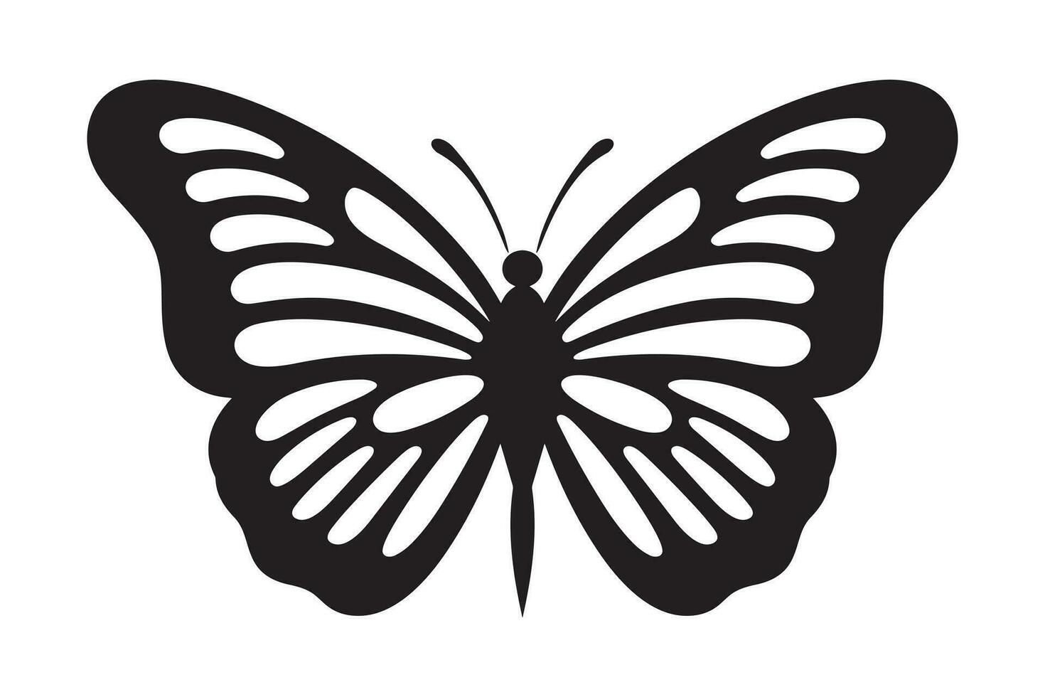 Butterfly tattoo silhouette design, Graphic black icon of butterfly isolated on white background vector