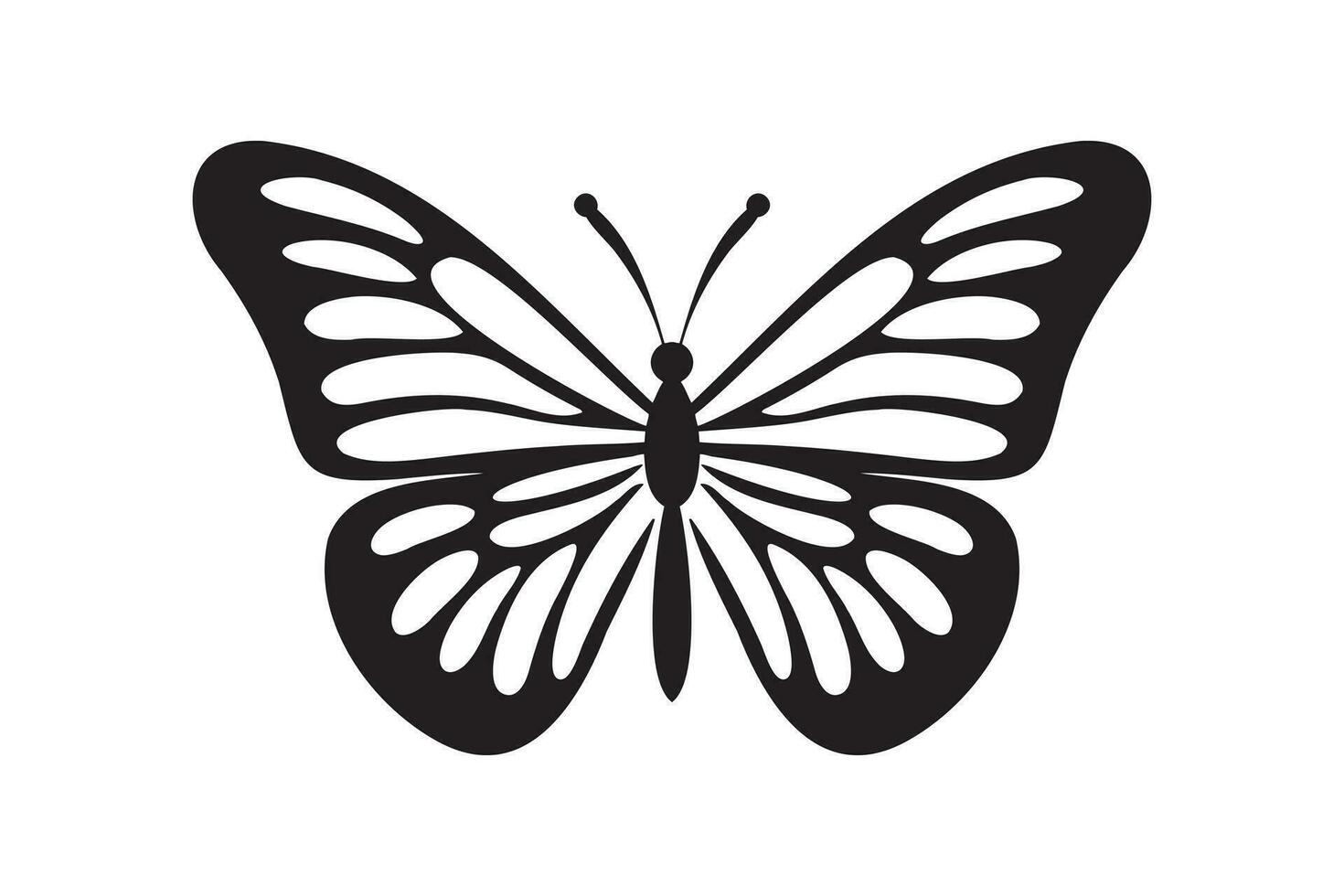 Butterfly tattoo silhouette design, Graphic black icon of butterfly isolated on white background vector