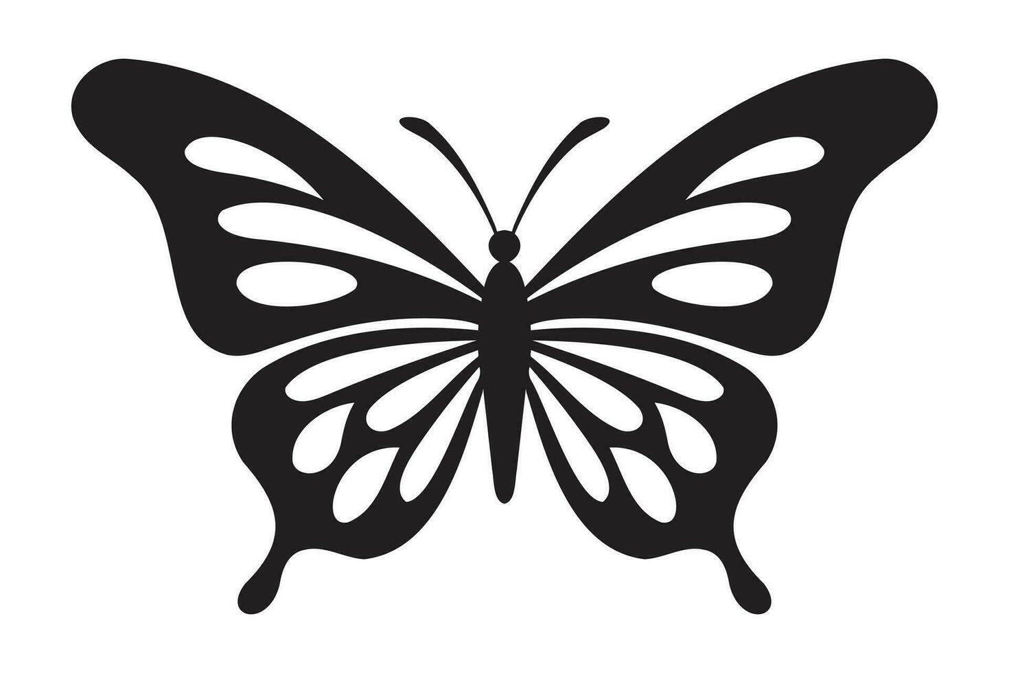 Butterfly tattoo silhouette design, Graphic black icon of butterfly isolated on white background vector