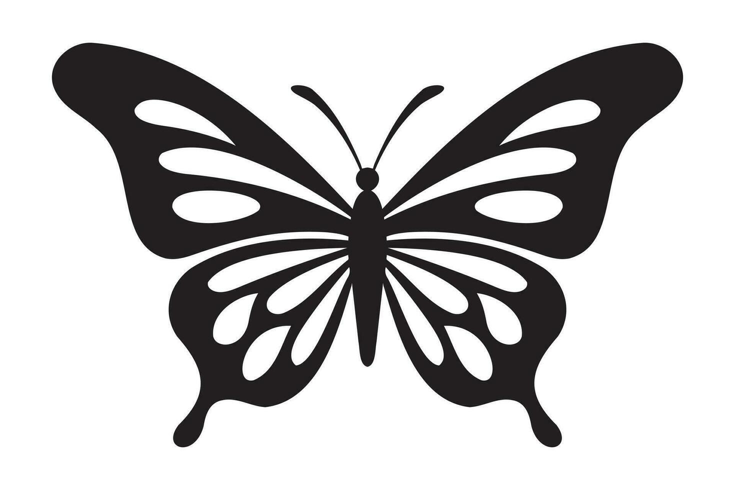 Butterfly tattoo silhouette design, Graphic black icon of butterfly isolated on white background vector