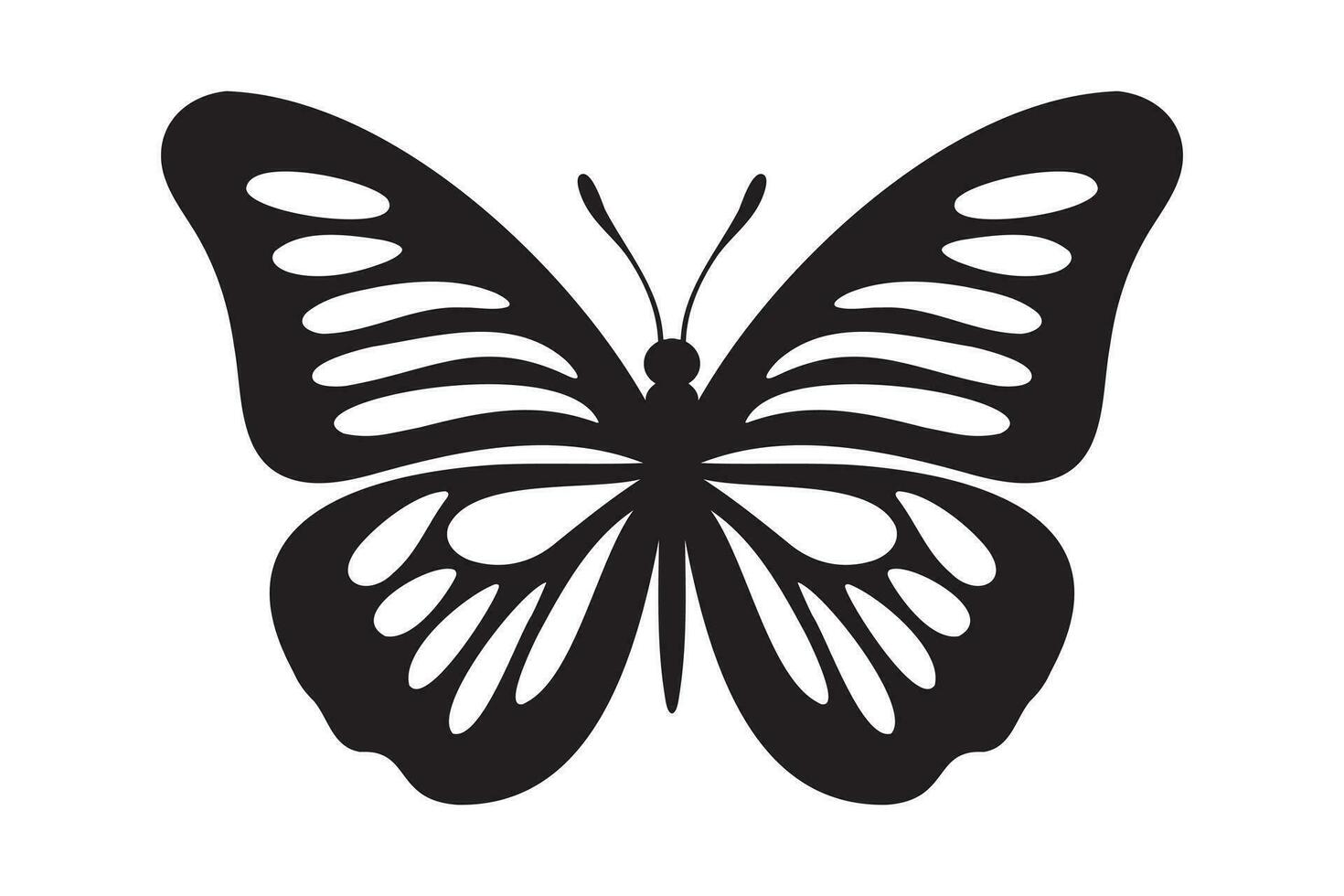 Butterfly tattoo silhouette design, Graphic black icon of butterfly isolated on white background vector