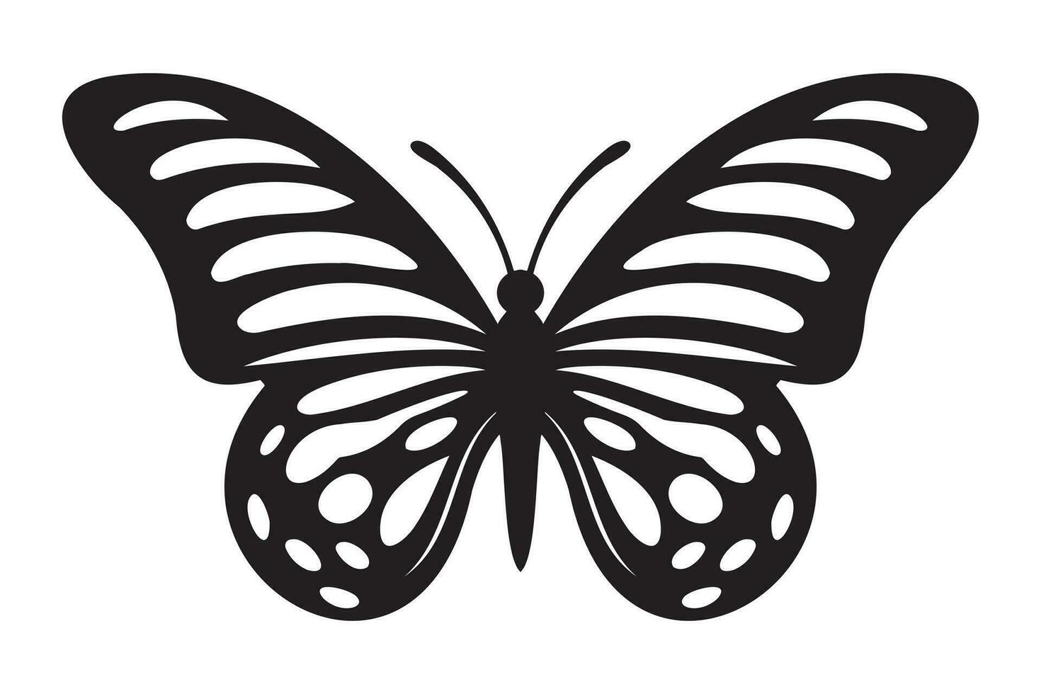 Butterfly tattoo silhouette design, Graphic black icon of butterfly isolated on white background vector