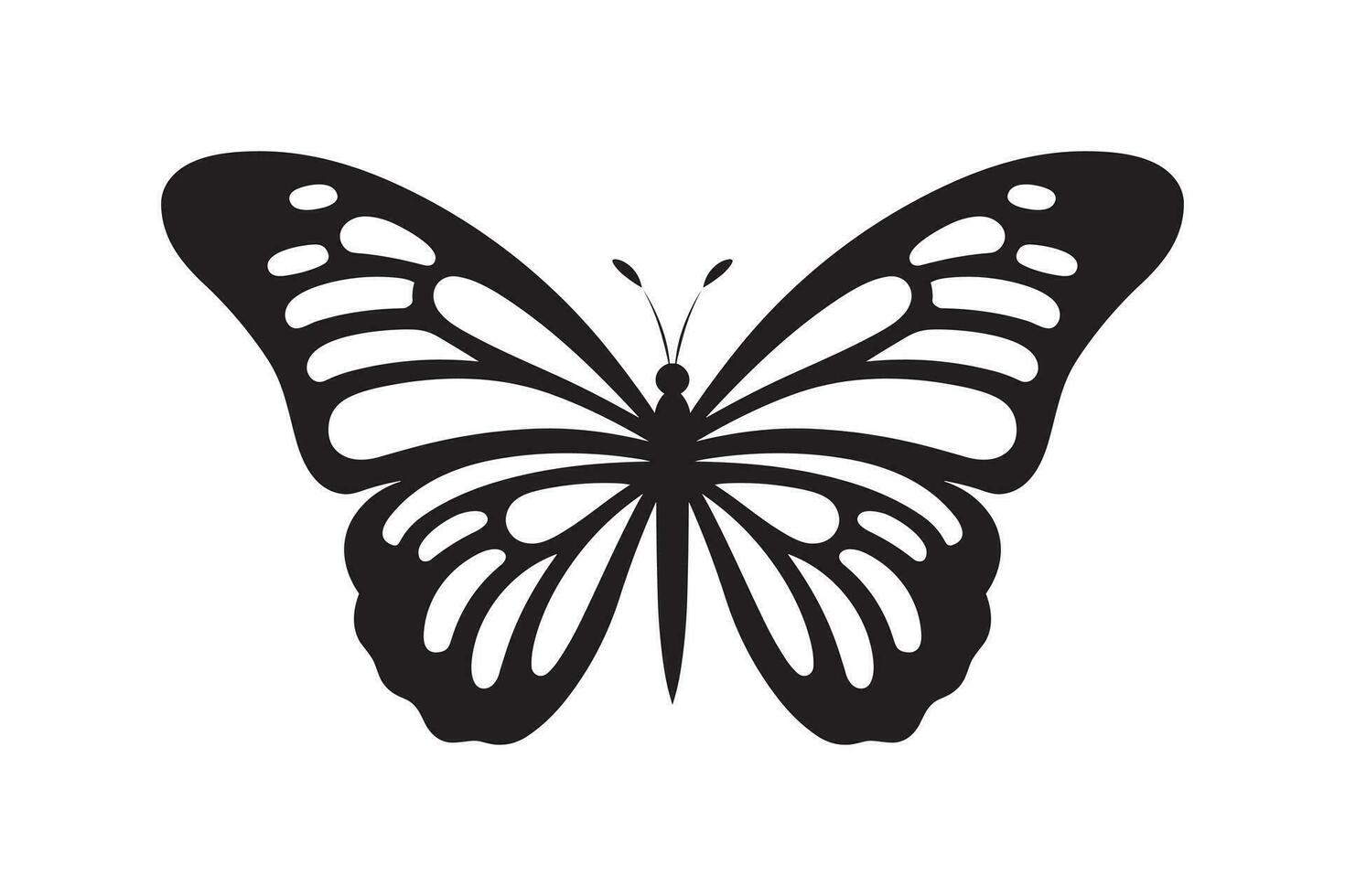 Butterfly tattoo silhouette design, Graphic black icon of butterfly isolated on white background vector